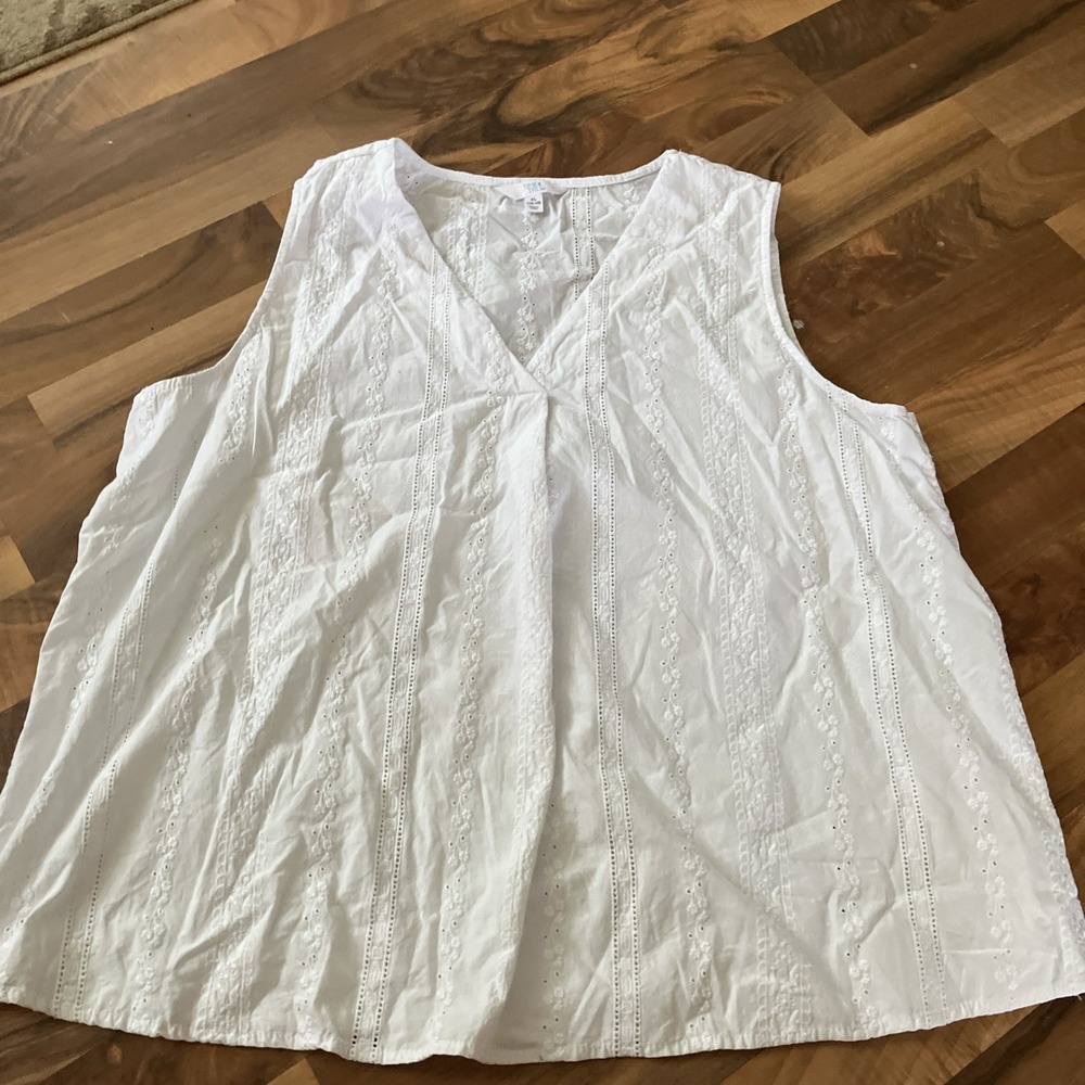 TIME & TRU XL White Embroidered 100% Cotton Tank Cottagecore Casual Fairy Loose